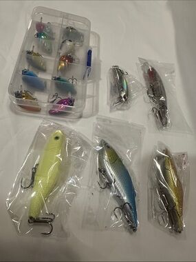 Assorted Hard Bait Fishing Lures - Yellow, Blue, Gold